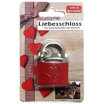 Liebesschloss - Rot inkl. 2 Schlüssel & Herzprägung 1Stk.